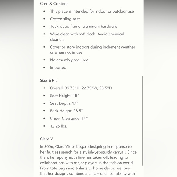 Clare V folding chair (Shipable)!!! * - Picture 8 of 8